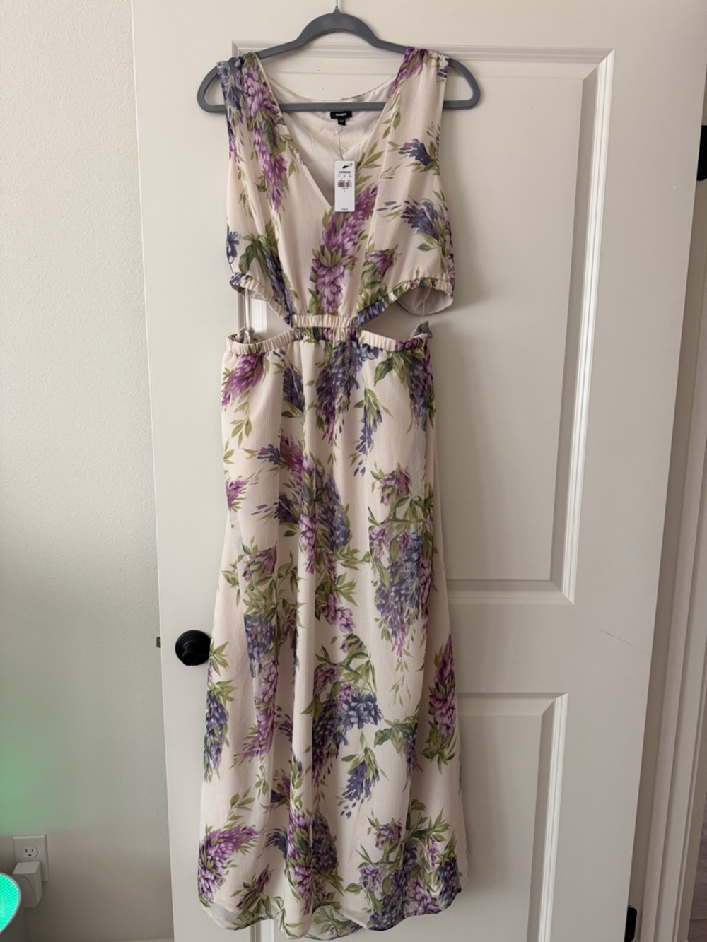 Express Cream Maxi Dress with Purple Floral Print